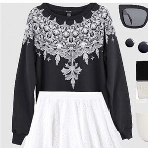 KSUBI NWT Cult Crest Skull Raglan Sleeve Sweatshirt XS Dark Princess Goth Witchy